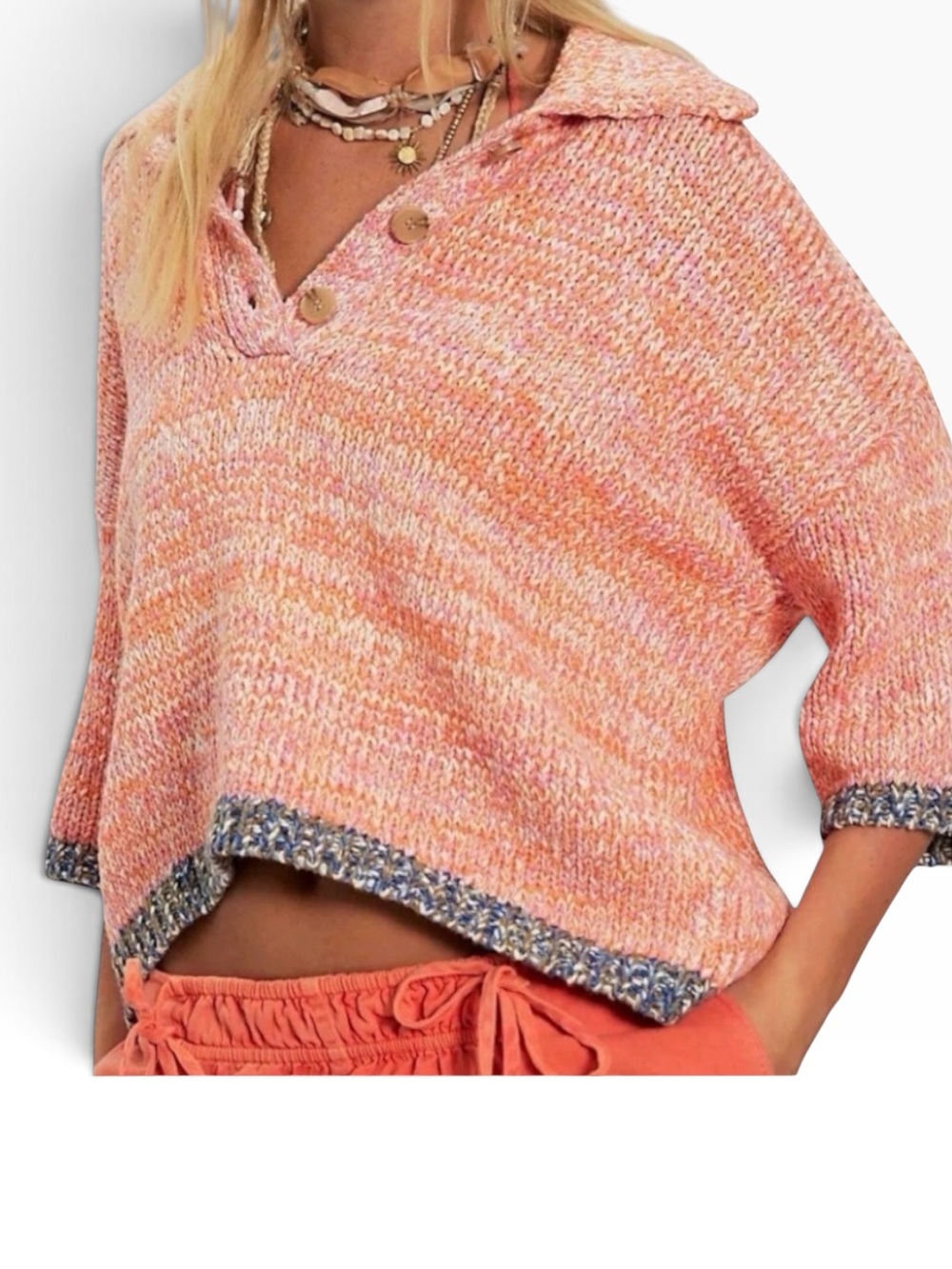 Free People On The Roll Knit Polo Boho Chic  Sweater/Top Medium